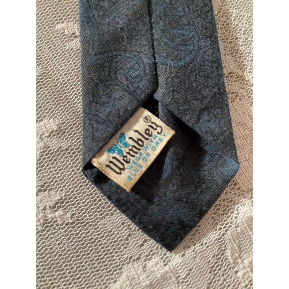 Vintage 60s Skinny Tie 1960s Blue Grey Griffin Mid Century Retro Wembley Tie - Picture 5 of 6
